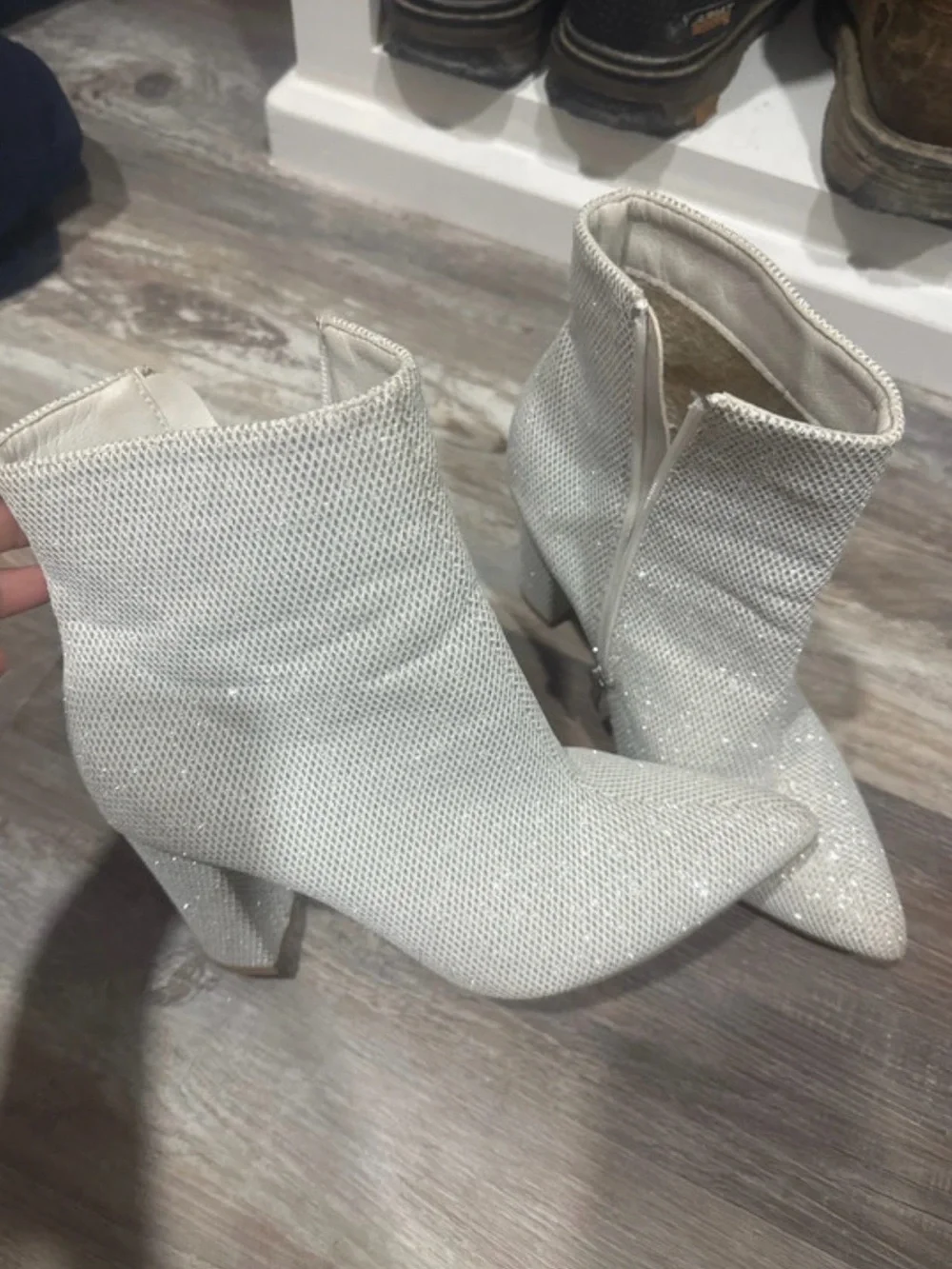SHEIN White Sparkle Pointed Toe Ankle Boots